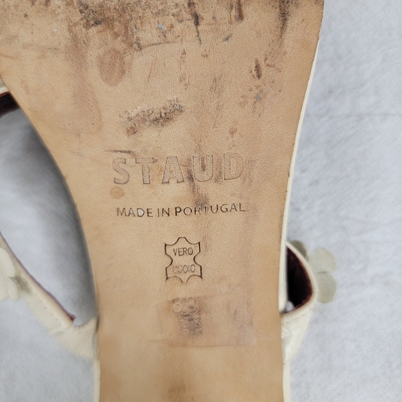​STAUD Skylar Cream Croc-Embossed Leather Floral Block Heel Mules - Portugal - Picture 11 of 13
